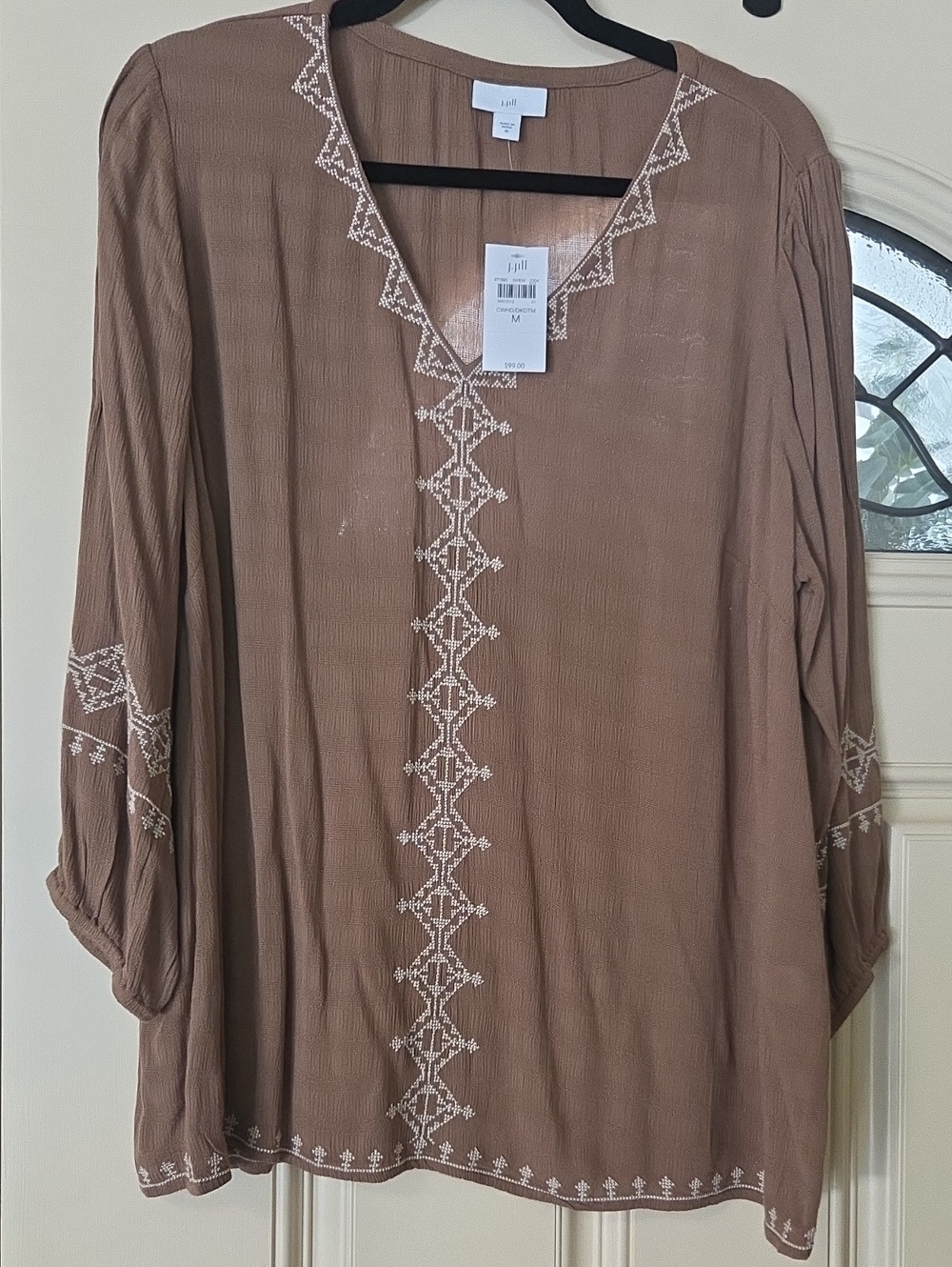 J. Jill Taupe Tunic with Cream Embroidery